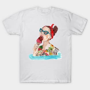 Summer vibes. Hand painted design in watercolor and color pencils T-Shirt